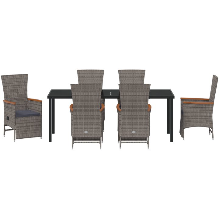 7-delars trädgårdsdining-set med kuddar, grå poly rattan. vidaXL 200 x 80 x 73 cm – bild 7