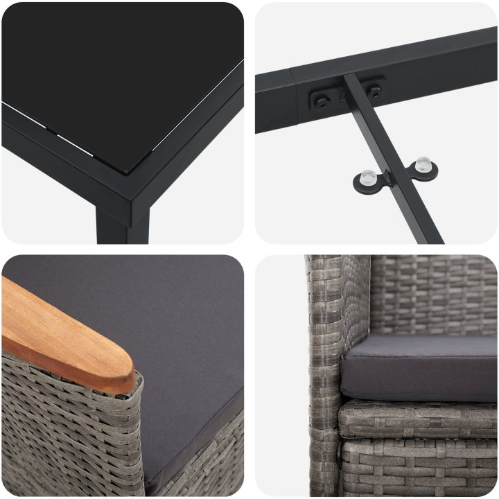 7-delars trädgårdsdining-set med kuddar, grå poly rattan. vidaXL 200 x 80 x 73 cm – bild 9