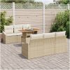 7-delars trädgårdsdining set med kuddar i beige poly rattan och akacia vidaXL 100 x 55 x 73 cm – miniatyr 3