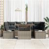 7-delars trädgårdsdining set med kuddar i grå poly rattan och akacia vidaXL 100 x 55 x 73 cm – miniatyr 3