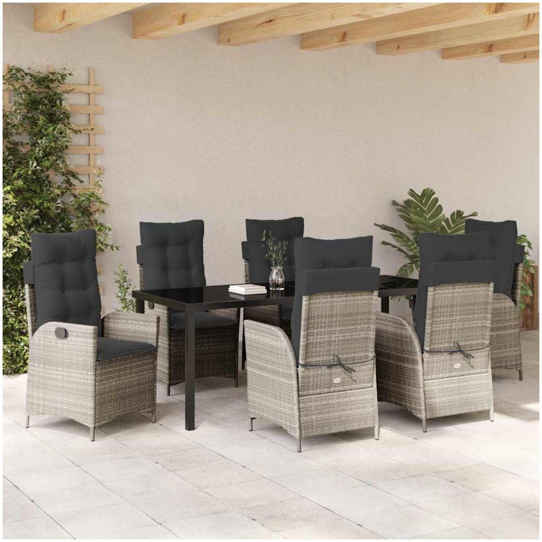 7-delars trädgårdsdining set med kuddar i ljusgrå poly rattan vidaXL 200 x 80 x 73 cm – bild 4