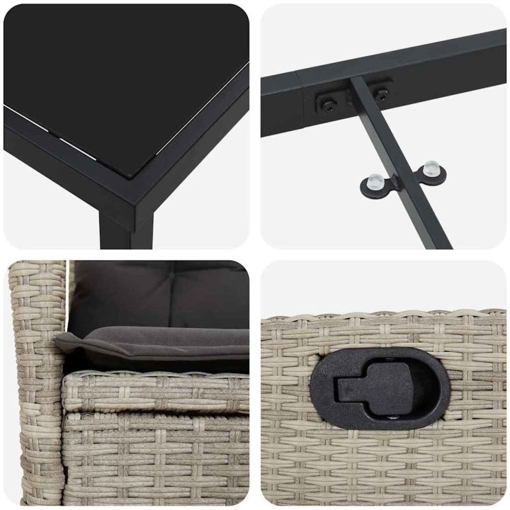7-delars trädgårdsdining set med kuddar i ljusgrå poly rattan vidaXL 200 x 80 x 73 cm – bild 8