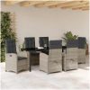 7-delars Trädgårdsdining Set med Kuddar Ljusgrå Poly Rattan vidaXL 200 x 80 x 73 cm – miniatyr 4