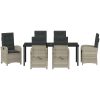 7-delars Trädgårdsdining Set med Kuddar Ljusgrå Poly Rattan vidaXL 200 x 80 x 73 cm – miniatyr 6