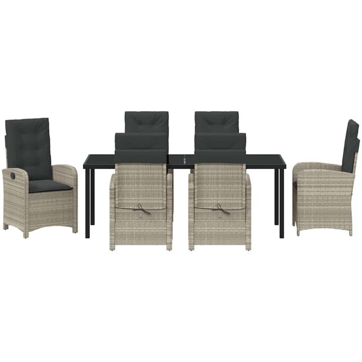 7-delars Trädgårdsdining Set med Kuddar Ljusgrå Poly Rattan vidaXL 200 x 80 x 73 cm – bild 6