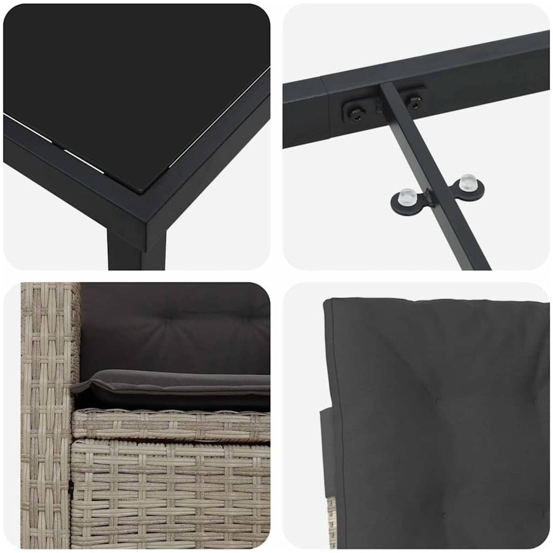 7-delars Trädgårdsdining Set med Kuddar Ljusgrå Poly Rattan vidaXL 200 x 80 x 73 cm – bild 7