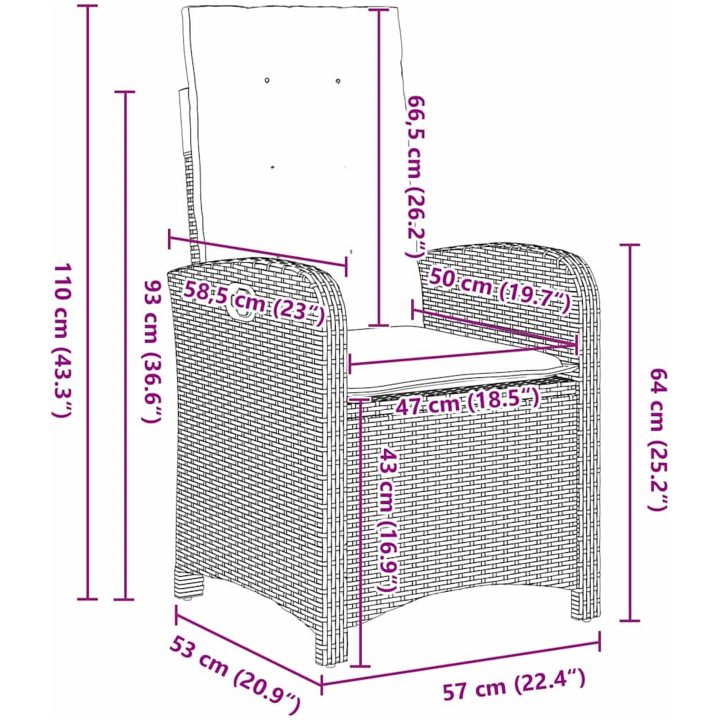 7-delars Trädgårdsdining Set med Kuddar Ljusgrå Poly Rattan vidaXL 200 x 80 x 73 cm – bild 8