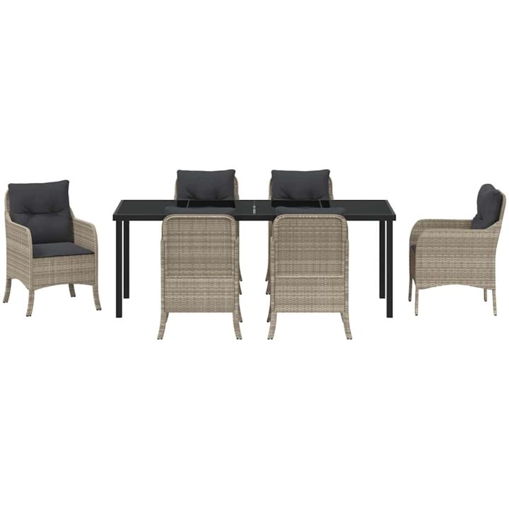 7 Delars Trädgårdsdining Set Med Kuddar Ljusgrå Poly Rattan vidaXL Mellanstor – bild 6