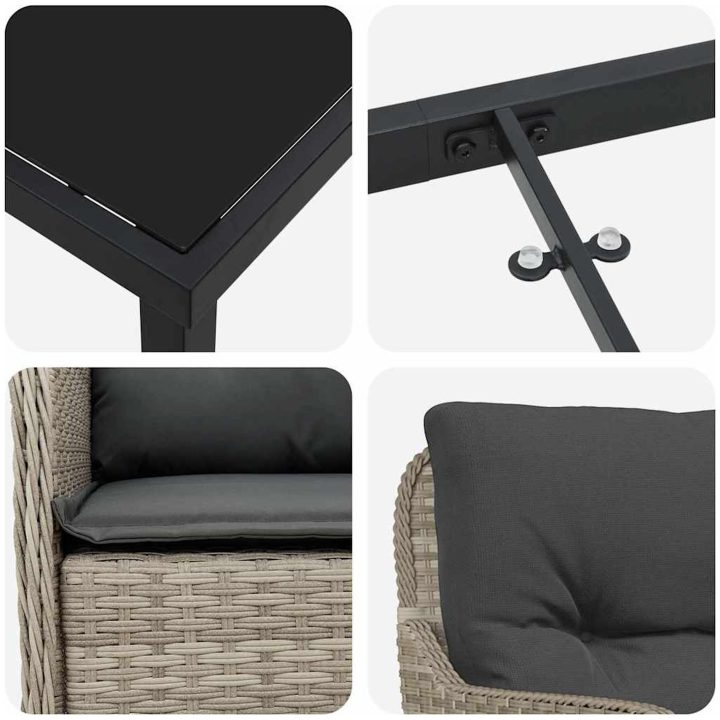 7 Delars Trädgårdsdining Set Med Kuddar Ljusgrå Poly Rattan vidaXL Mellanstor – bild 7