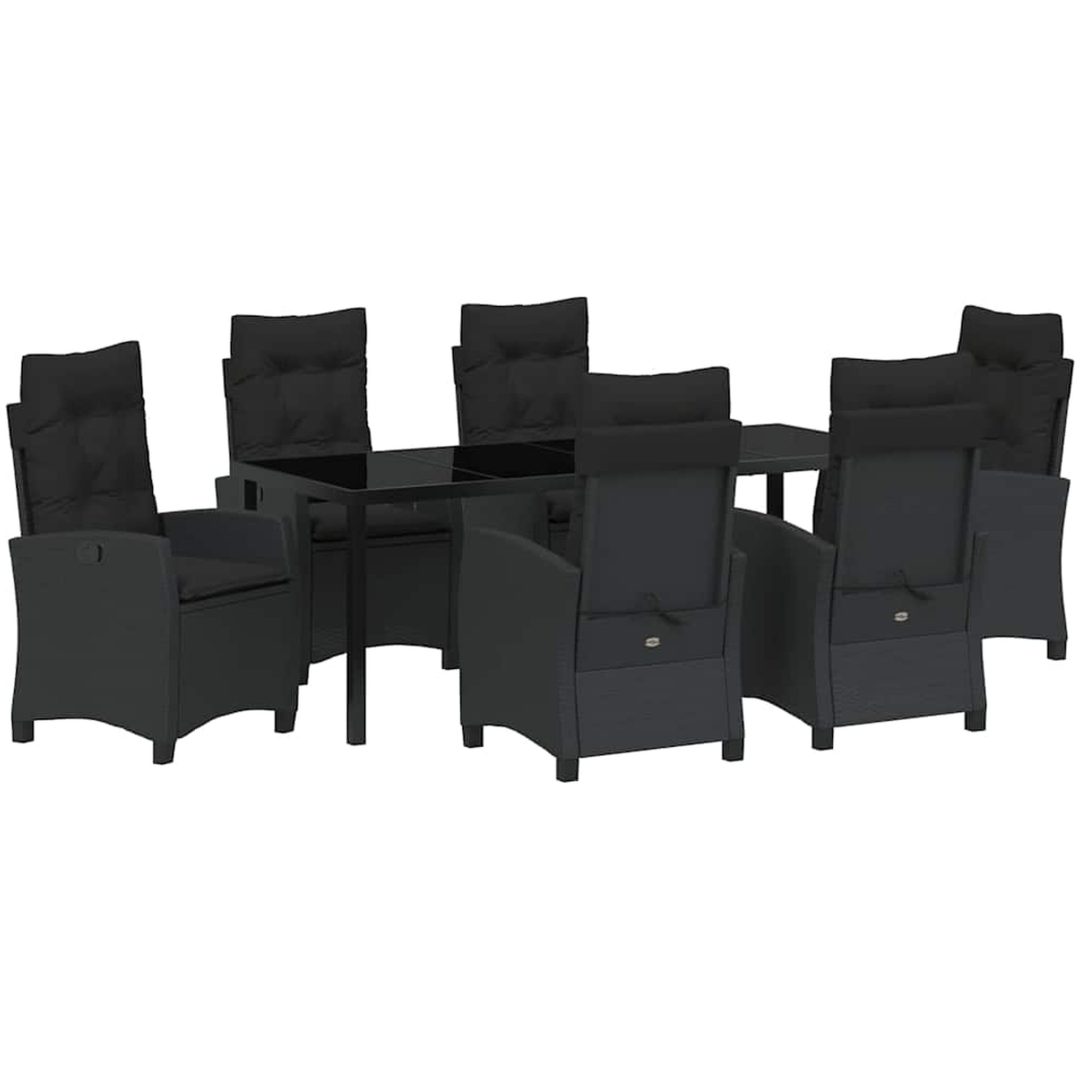 7-delars trädgårdsdining set med kuddar - Svart poly rattan vidaXL 200 x 80 x 73 cm – bild 2