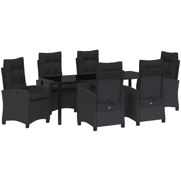 7-delars trädgårdsdining set med kuddar - Svart poly rattan vidaXL 200 x 80 x 73 cm – bild 2