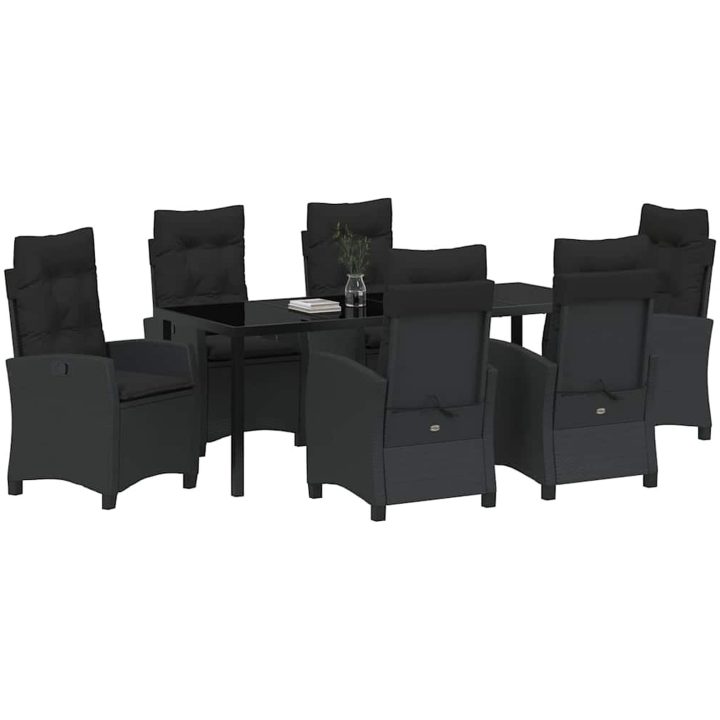 7-delars trädgårdsdining set med kuddar - Svart poly rattan vidaXL 200 x 80 x 73 cm – bild 3