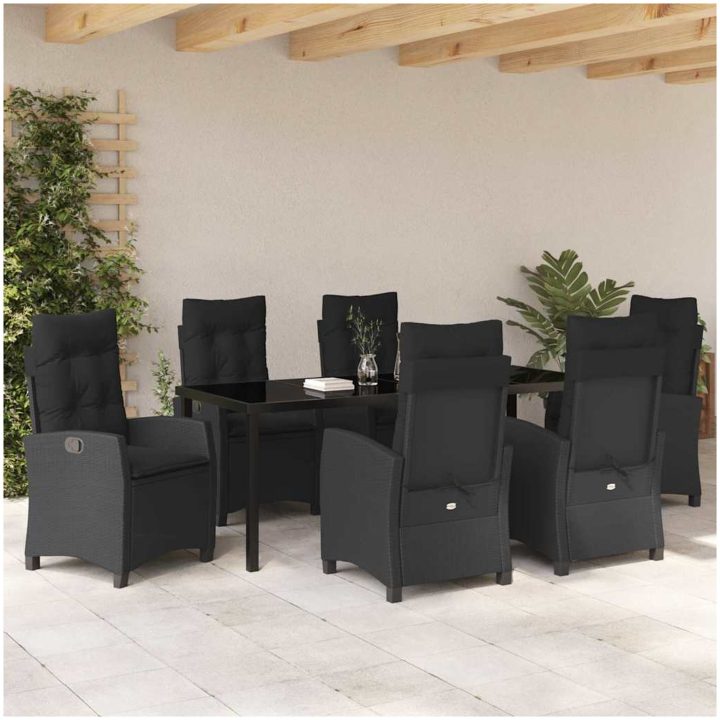 7-delars trädgårdsdining set med kuddar - Svart poly rattan vidaXL 200 x 80 x 73 cm – bild 4