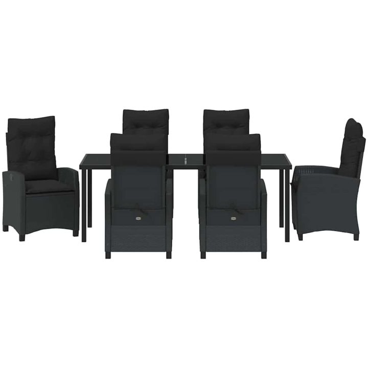 7-delars trädgårdsdining set med kuddar - Svart poly rattan vidaXL 200 x 80 x 73 cm – bild 7