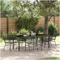 7 Delars Trädgårdsdining Set Svart Poly Rattan vidaXL