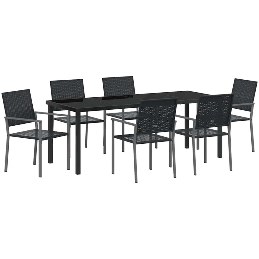 7-delars trädgårdsdinningset svart poly rattan vidaXL Standard – bild 2