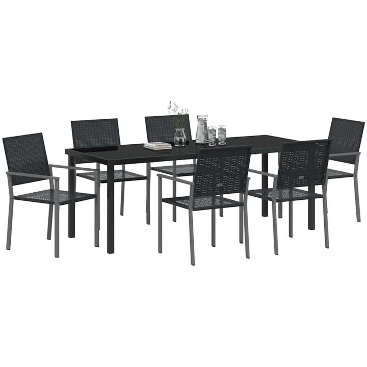 7-delars trädgårdsdinningset svart poly rattan vidaXL Standard – bild 3