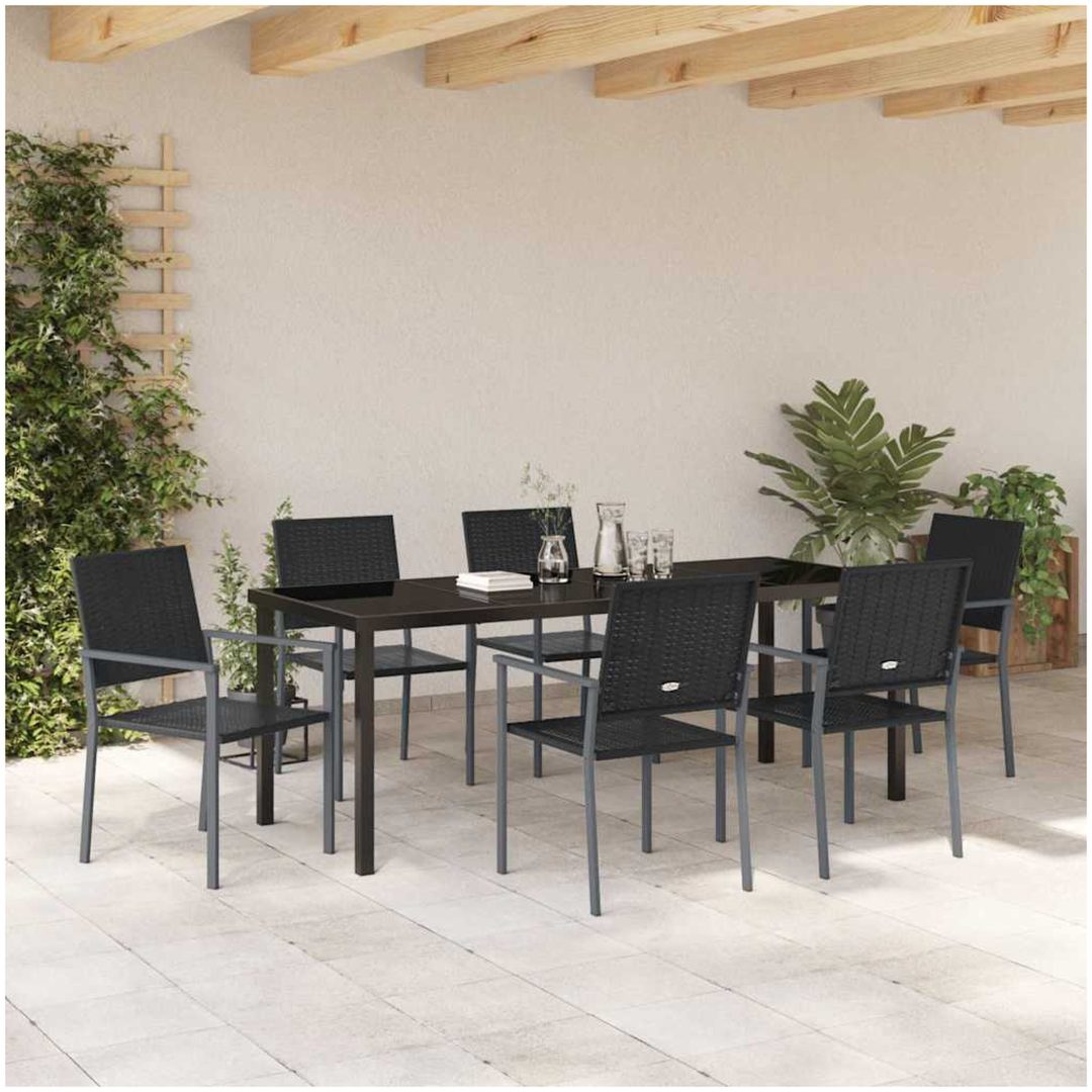 7-delars trädgårdsdinningset svart poly rattan vidaXL Standard – bild 4