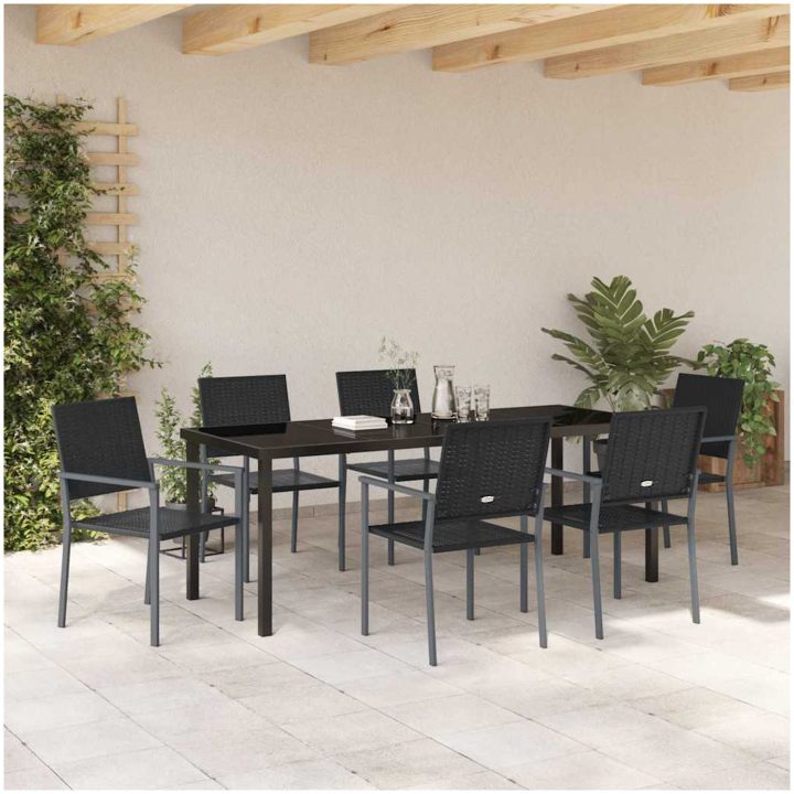 7-delars trädgårdsdinningset svart poly rattan vidaXL Standard – bild 4