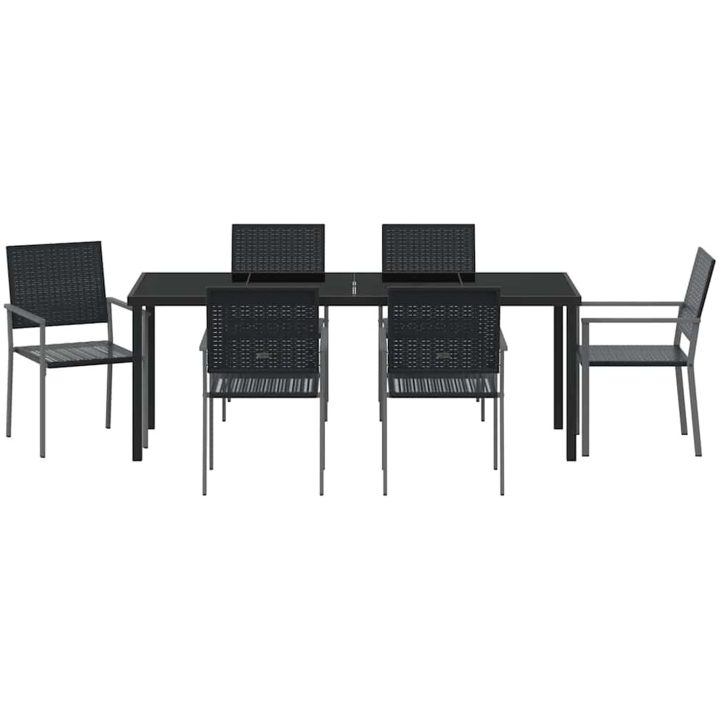 7-delars trädgårdsdinningset svart poly rattan vidaXL Standard – bild 6