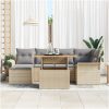 7 Delars Trädgårdsgrupp med Kuddar, Beige, Poly Rattan och Akacia vidaXL 100 x 55 x 73 cm – miniatyr 3