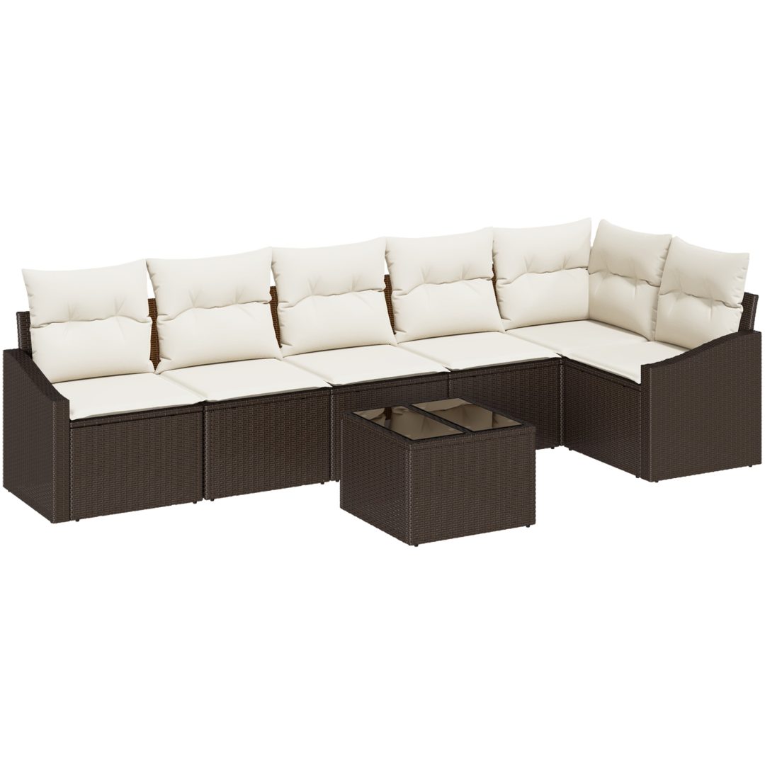 7-delars trädgårdsgrupp med kuddar i brun poly rattan vidaXL 55 x 55 x 37 cm – bild 2