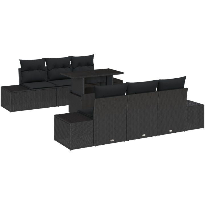 7-delars trädgårdskanaesats med kuddar svart poly rattan vidaXL 100 x 55 x 73 cm – bild 2