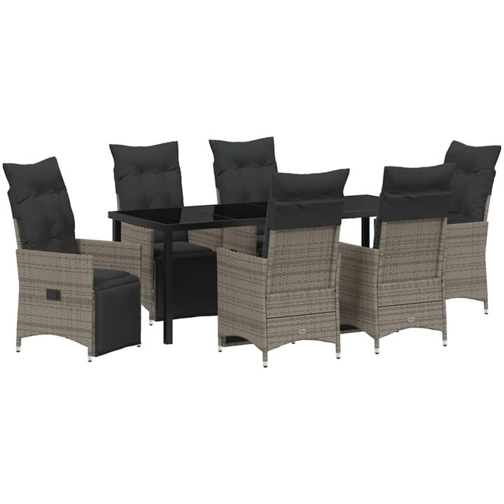 7 Delars Trädgårdsmatbord Med Kuddar Grå Poly Rattan vidaXL 200 x 80 x 73 cm – bild 3