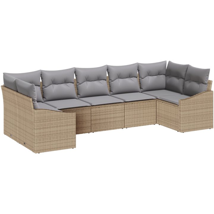 7-delars trädgårdsmatbord med kuddar i beige polyrotting vidaXL 165 x 62 x 69 cm – bild 2