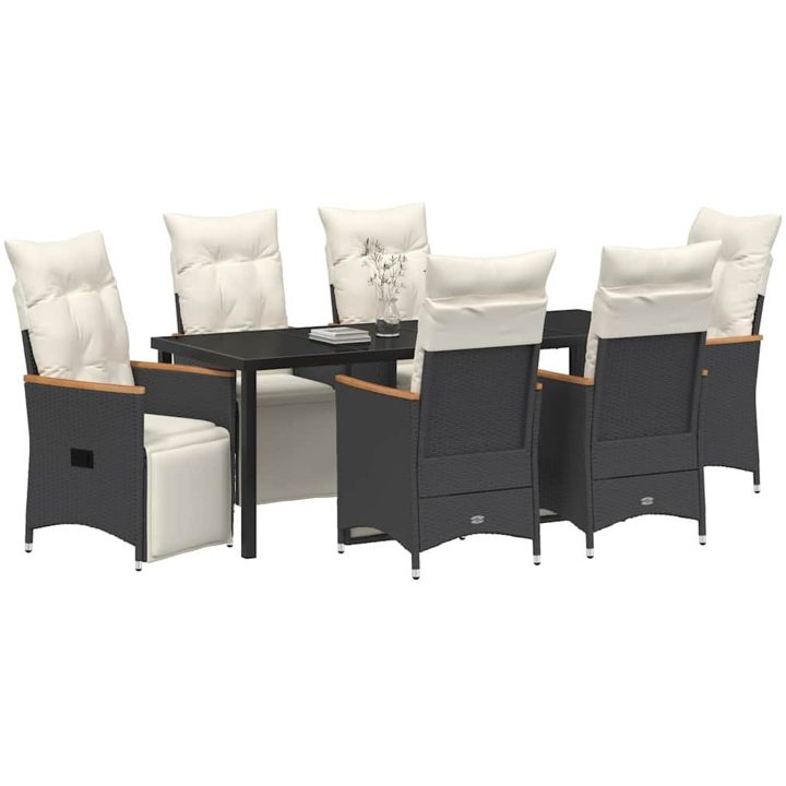 7-delars trädgårdsmatbord med kuddar, svart i poly-rattan. vidaXL 200 x 80 x 73 cm – bild 3