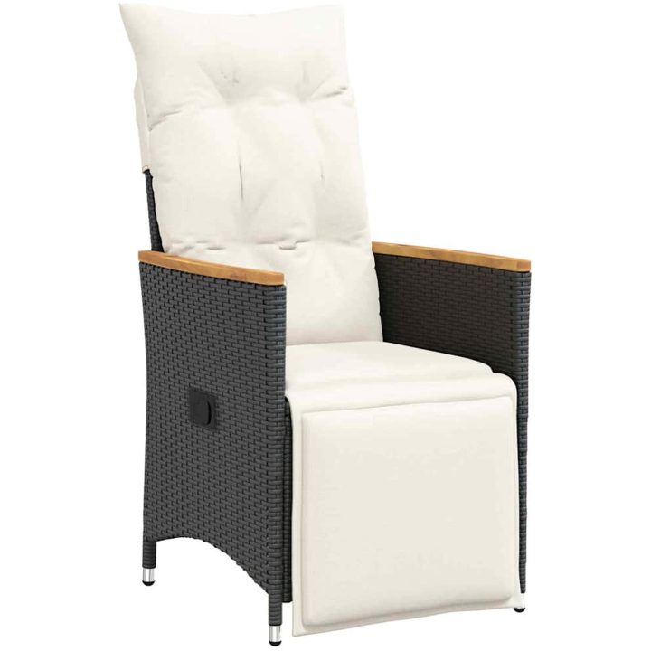 7-delars trädgårdsmatbord med kuddar, svart i poly-rattan. vidaXL 200 x 80 x 73 cm – bild 5