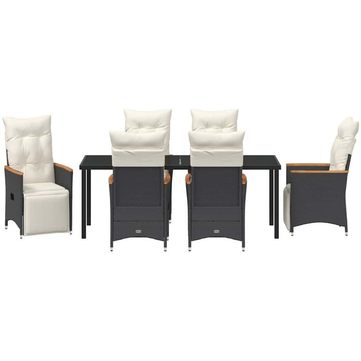 7-delars trädgårdsmatbord med kuddar, svart i poly-rattan. vidaXL 200 x 80 x 73 cm – bild 6