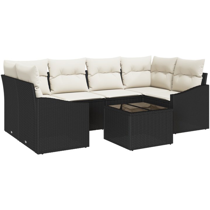 7 Delars Trädgårdsmatbord med kuddar, svart poly rattan vidaXL 55 x 55 x 37 cm – bild 2