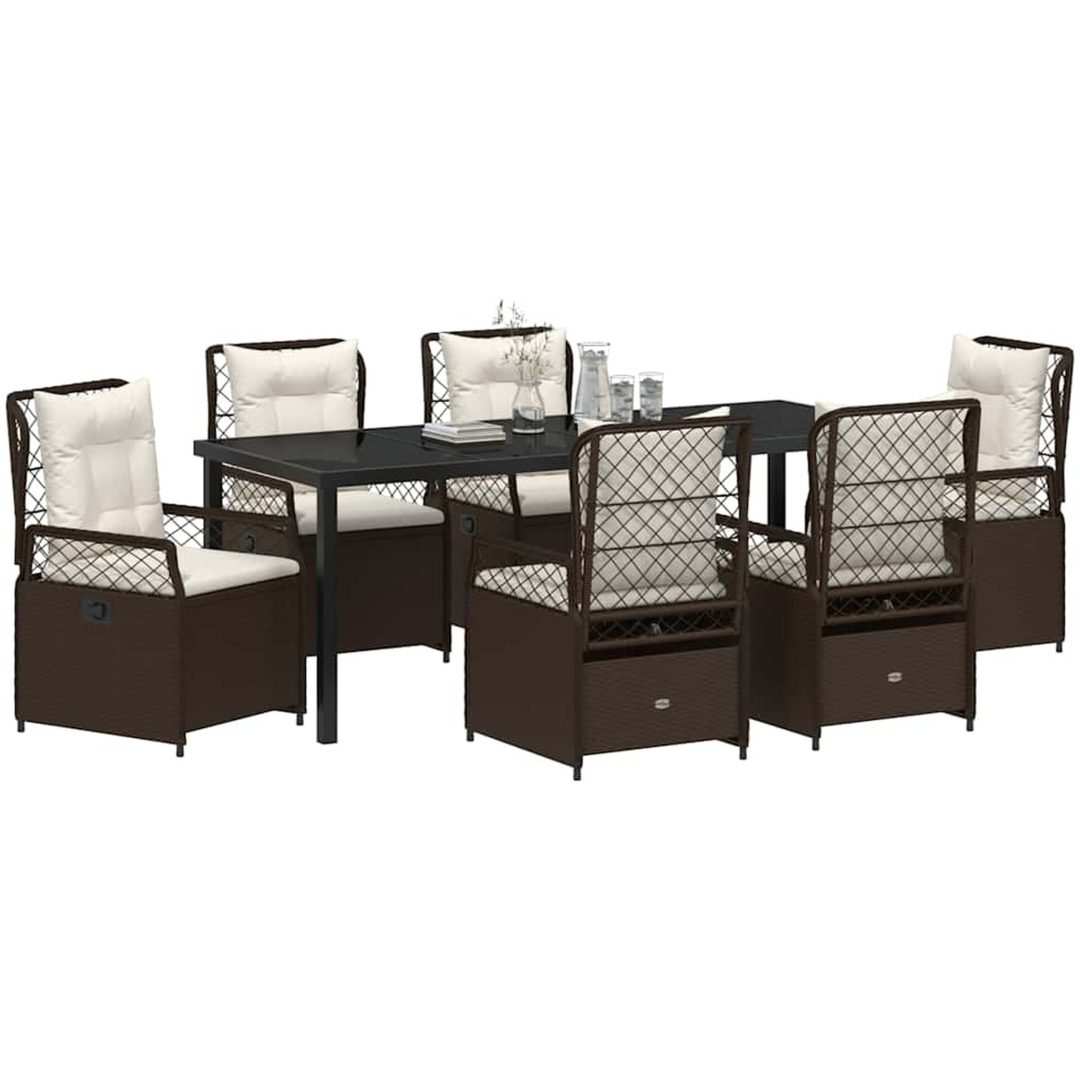 7 Delars Trädgårdsmatbord Set Brun Poly Rattan vidaXL 200 x 80 x 73 cm – bild 3