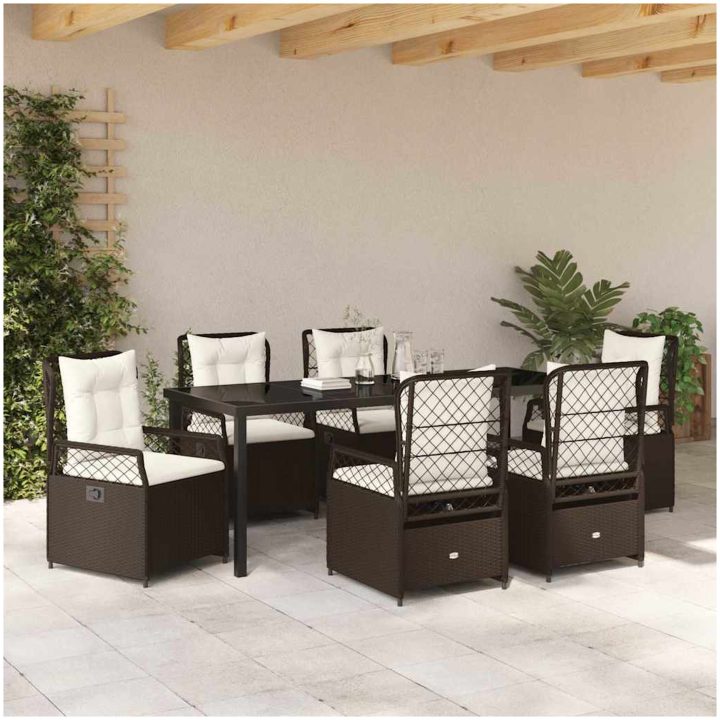 7 Delars Trädgårdsmatbord Set Brun Poly Rattan vidaXL 200 x 80 x 73 cm – bild 4