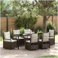 7 Delars Trädgårdsmatbord Set Brun Poly Rattan vidaXL
