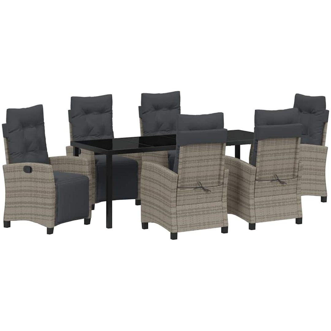 7 Delars Trädgårdsmatbord Set, Grå Poly Rattan vidaXL 200 x 80 x 73 cm – bild 2