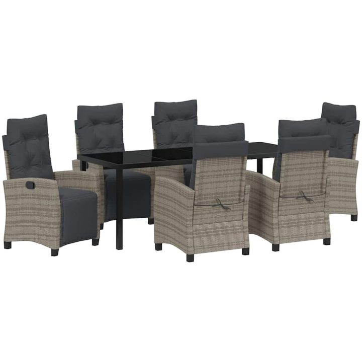 7 Delars Trädgårdsmatbord Set, Grå Poly Rattan vidaXL 200 x 80 x 73 cm – bild 2