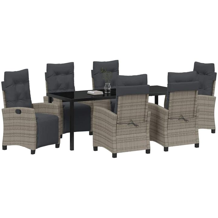 7 Delars Trädgårdsmatbord Set, Grå Poly Rattan vidaXL 200 x 80 x 73 cm – bild 3