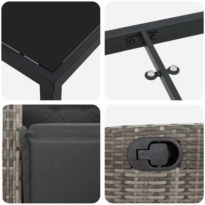 7 Delars Trädgårdsmatbord Set, Grå Poly Rattan vidaXL 200 x 80 x 73 cm – bild 6