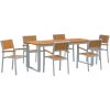 7 Delars Trädgårdsmatbord Set Grå Stål och Massivt Akaciaträ vidaXL 200 x 90 x 75 cm – miniatyr 2