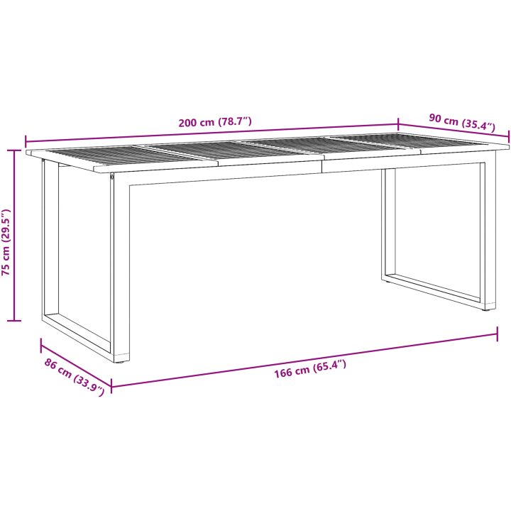 7 Delars Trädgårdsmatbord Set Grå Stål och Massivt Akaciaträ vidaXL 200 x 90 x 75 cm – bild 12