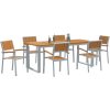 7 Delars Trädgårdsmatbord Set Grå Stål och Massivt Akaciaträ vidaXL 200 x 90 x 75 cm – miniatyr 3