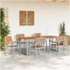 7 Delars Trädgårdsmatbord Set Grå Stål och Massivt Akaciaträ vidaXL 200 x 90 x 75 cm – miniatyr 4