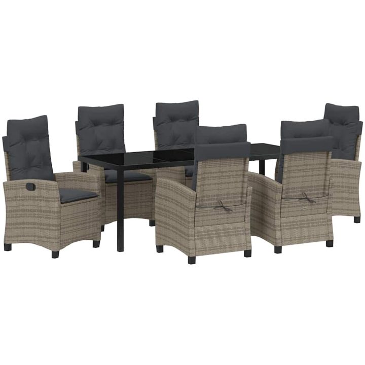 7 Delars Trädgårdsmatbord Set med Kuddar - Grå Poly Rattan vidaXL 200 x 80 x 73 cm – bild 2