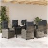 7 Delars Trädgårdsmatbord Set med Kuddar - Grå Poly Rattan vidaXL 200 x 80 x 73 cm – miniatyr 4