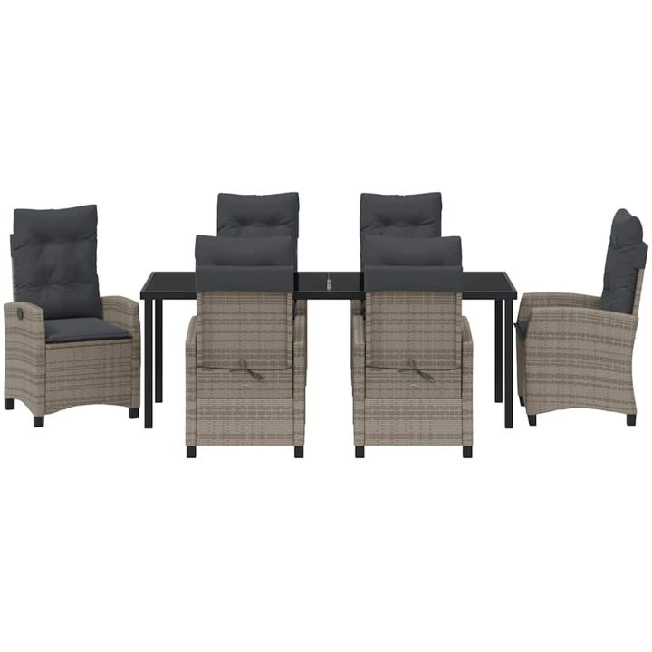 7 Delars Trädgårdsmatbord Set med Kuddar - Grå Poly Rattan vidaXL 200 x 80 x 73 cm – bild 7