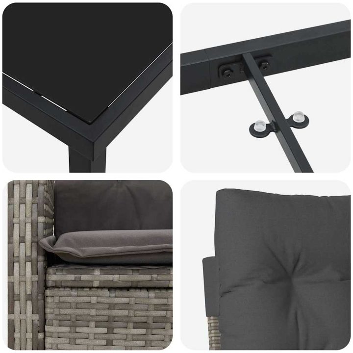7 Delars Trädgårdsmatbord Set med Kuddar - Grå Poly Rattan vidaXL 200 x 80 x 73 cm – bild 8