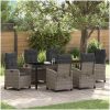 7 Delars Trädgårdsmatbord Set med Kuddar - Grå Poly Rattan vidaXL 200 x 80 x 73 cm – miniatyr 1