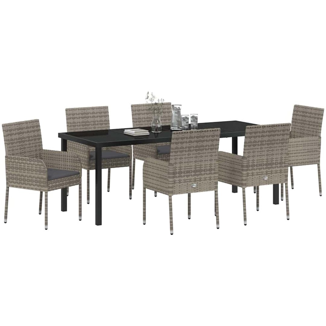 7-delars trädgårdsmatbord set med kuddar, grå poly rattan. vidaXL 200 x 80 x 73 cm – bild 3